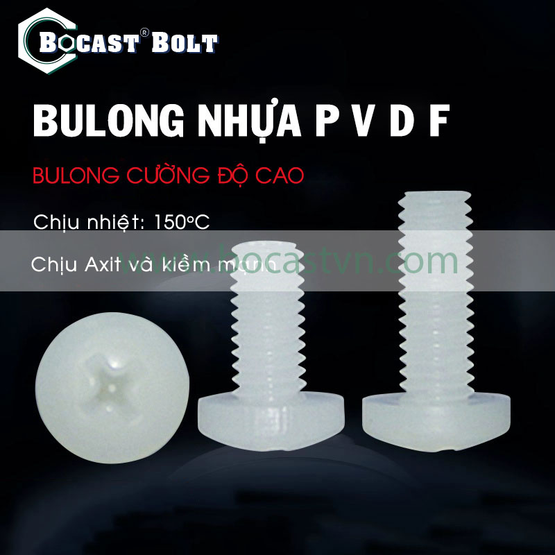 Bulong nhựa PVDF đầu tròn 4 cạnh M2-M12 - Ảnh 2
